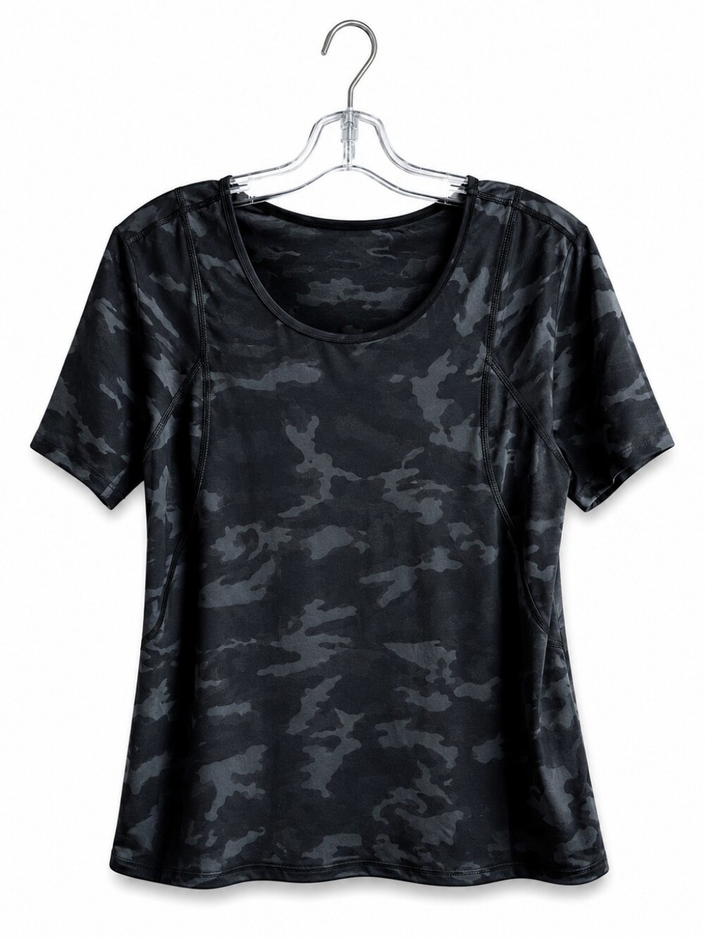 Lululemon Women's Black Camo Short Sleeve Athletic Top Size 8 Running Yoga